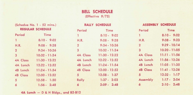 Freshman year bell schedule